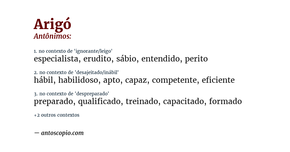 Antônimo de arigó