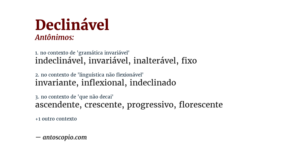 Antônimo de declinável
