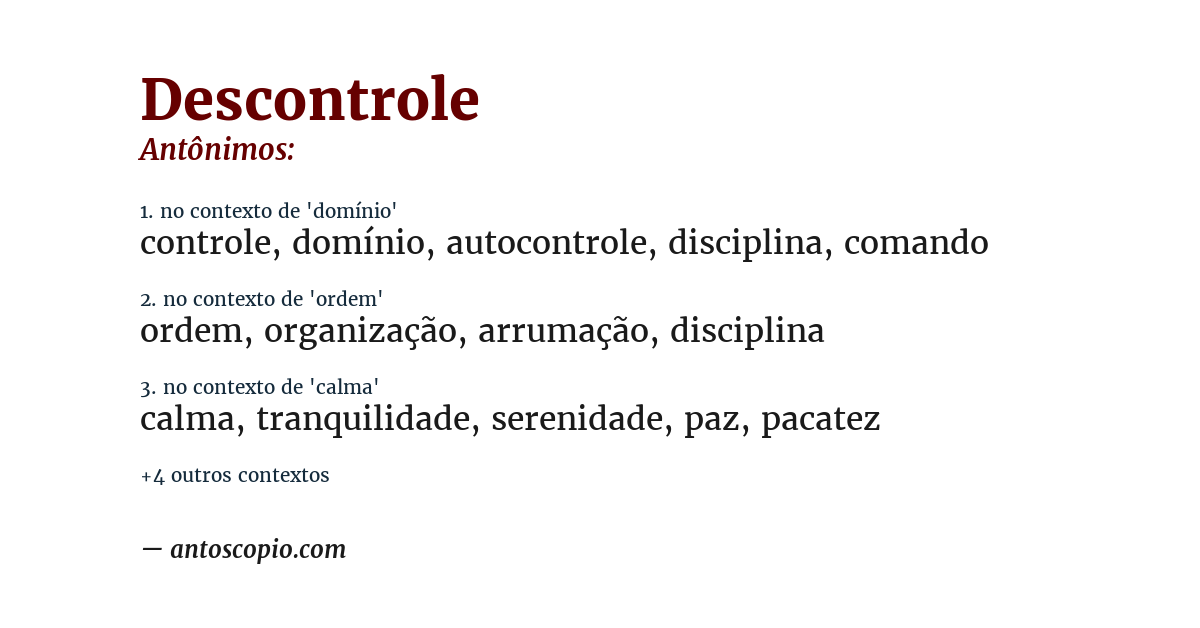 Antônimo de descontrole