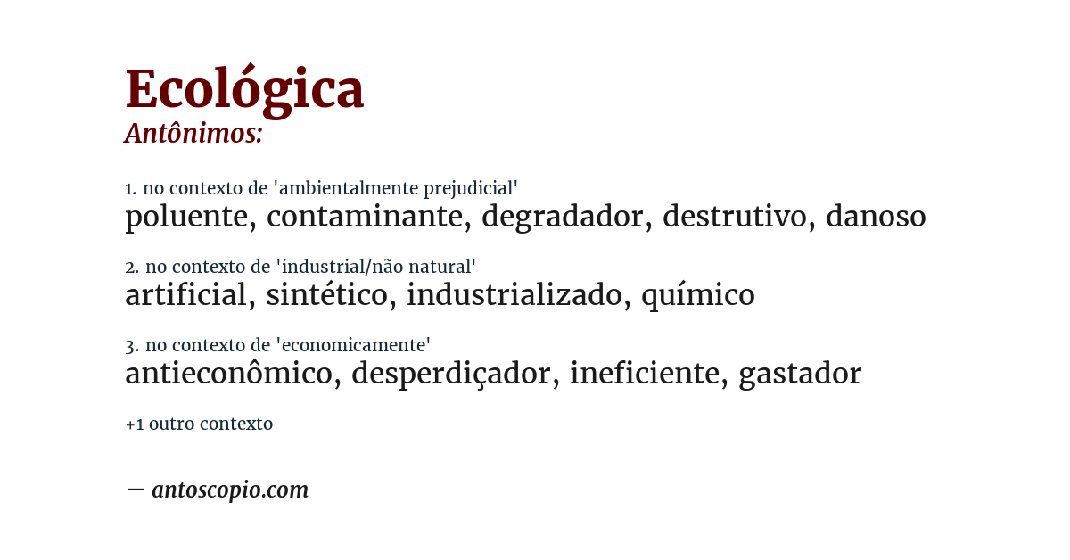 Antônimo de ecológica