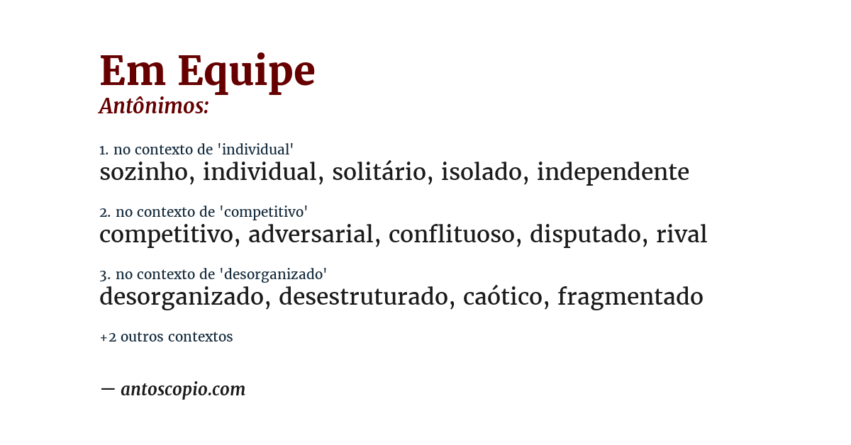 Antônimo de em equipe