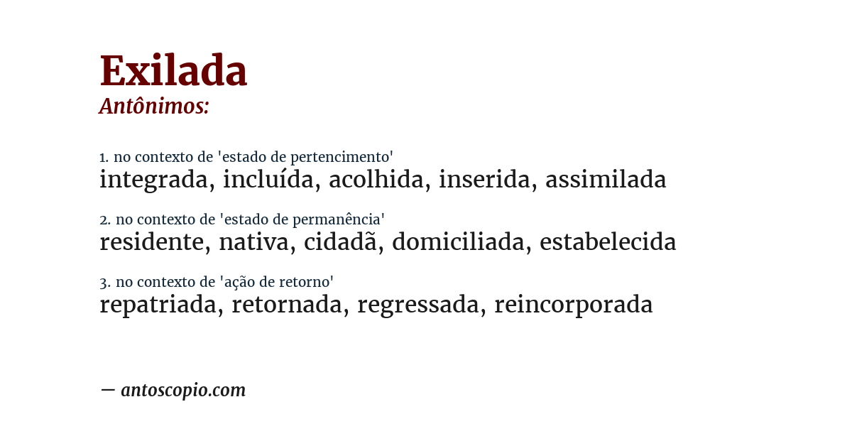 Antônimo de exilada