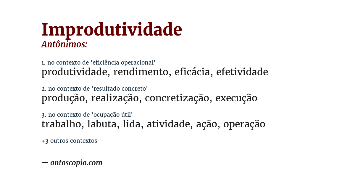 Antônimo de improdutividade