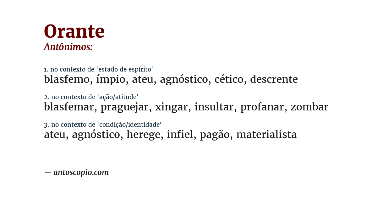 Antônimo de orante