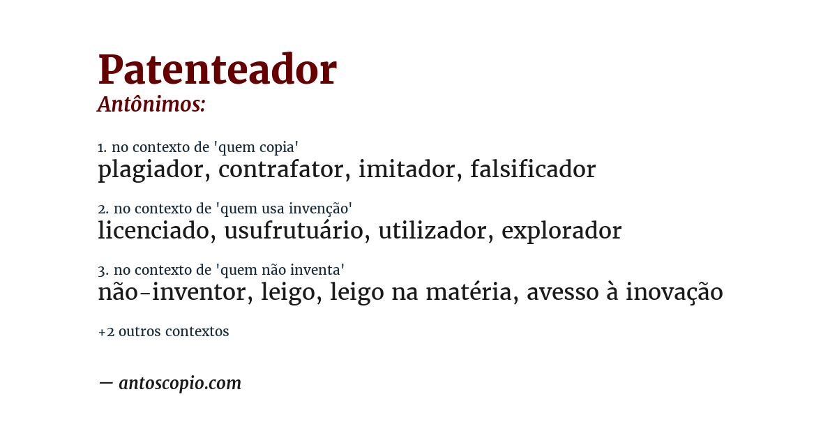Antônimo de patenteador