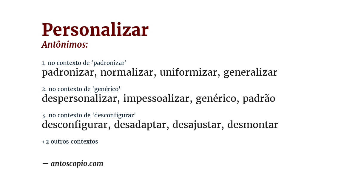Antônimo de personalizar