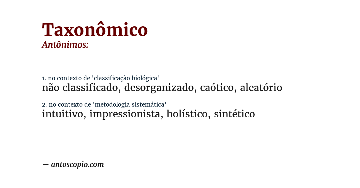 Antônimo de taxonômico