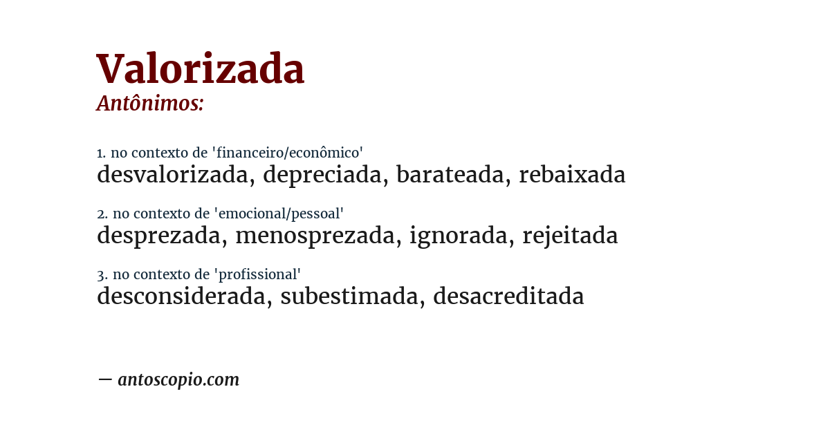 Antônimo de valorizada