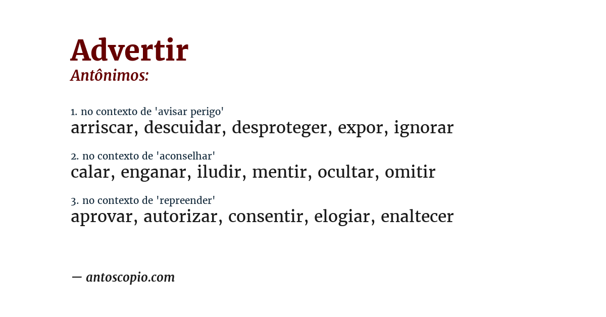 Antônimo de advertir