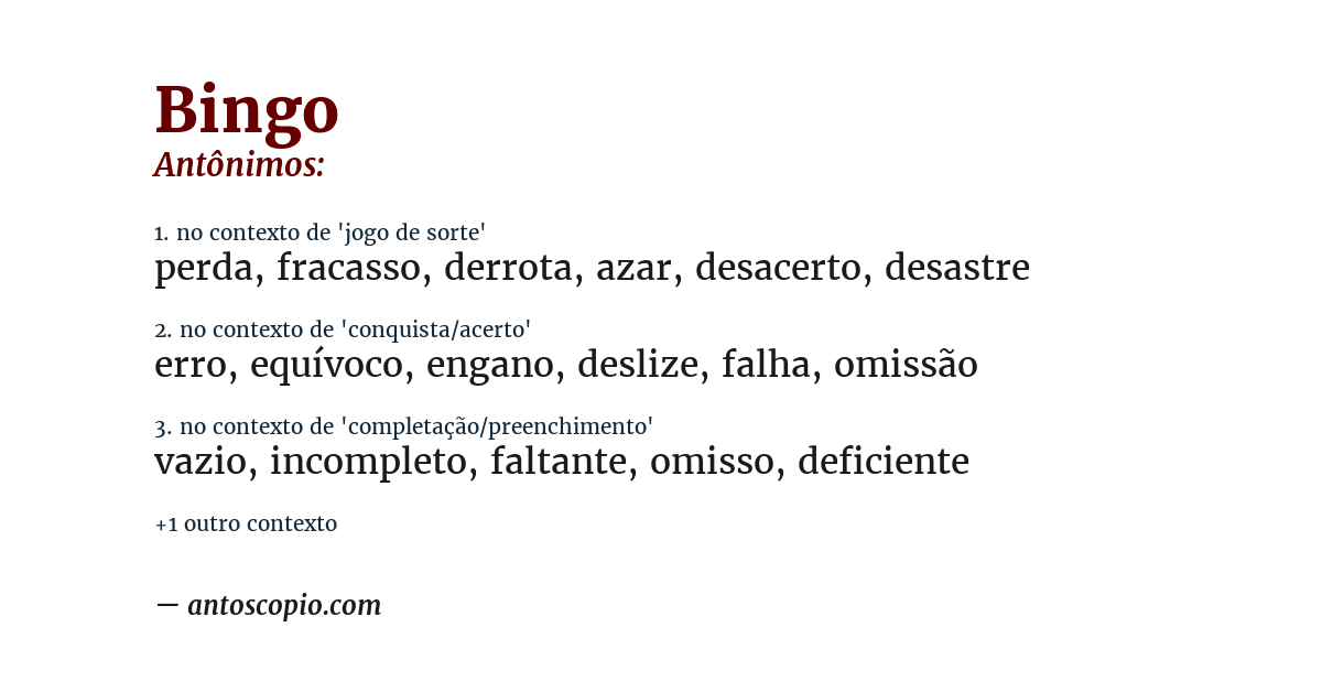 Antônimo de bingo