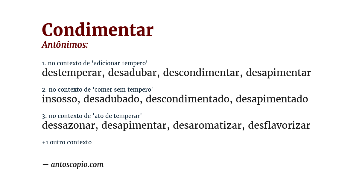 Antônimo de condimentar