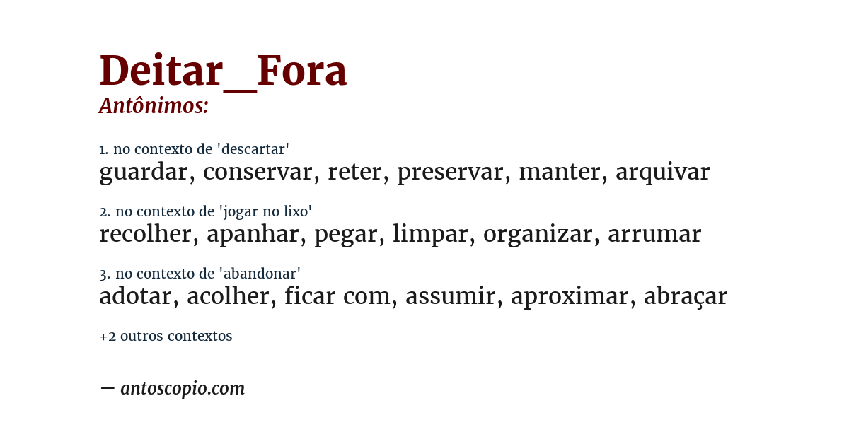 Antônimo de deitar_fora