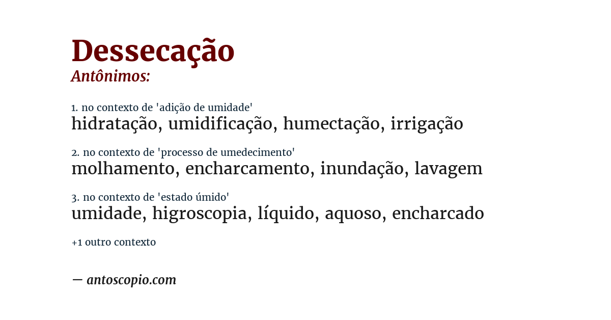 Antônimo de dessecação
