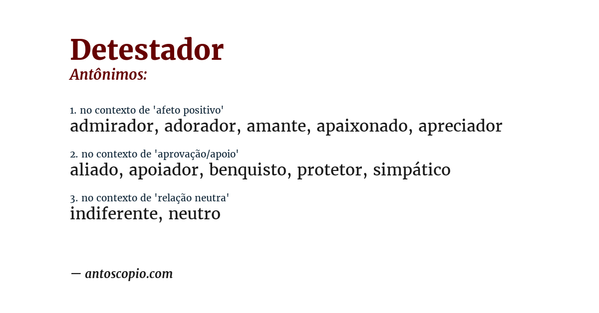 Antônimo de detestador
