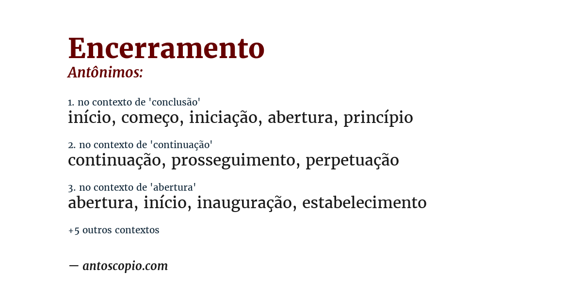 Antônimo de encerramento