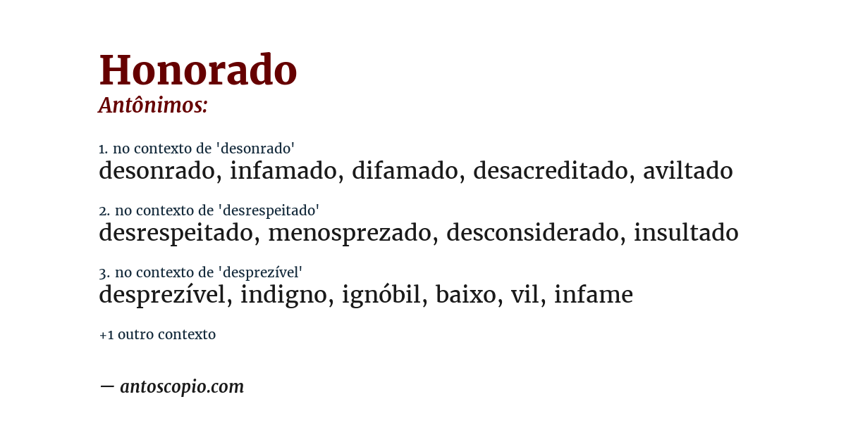 Antônimo de honorado