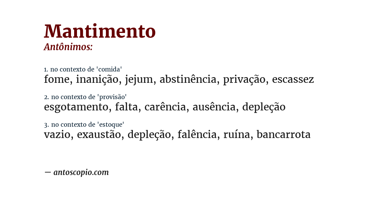 Antônimo de mantimento