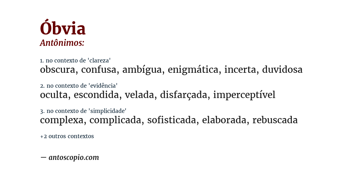 Antônimo de óbvia