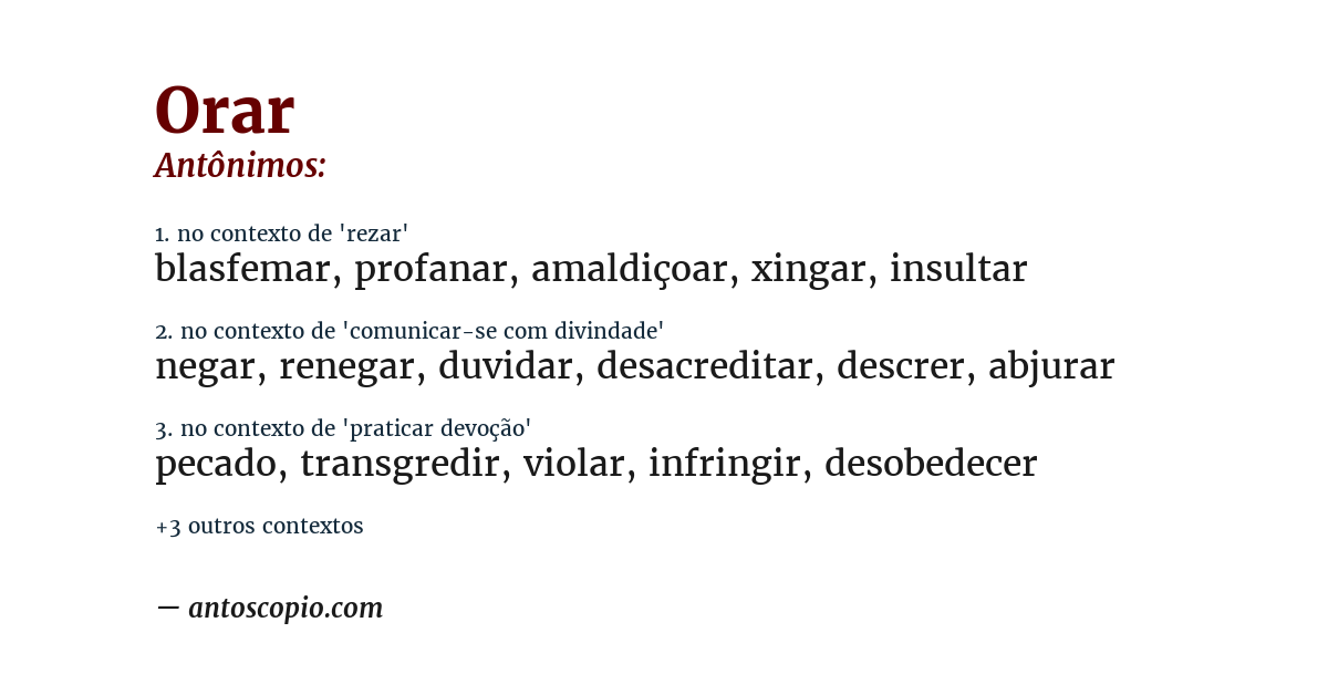 Antônimo de orar