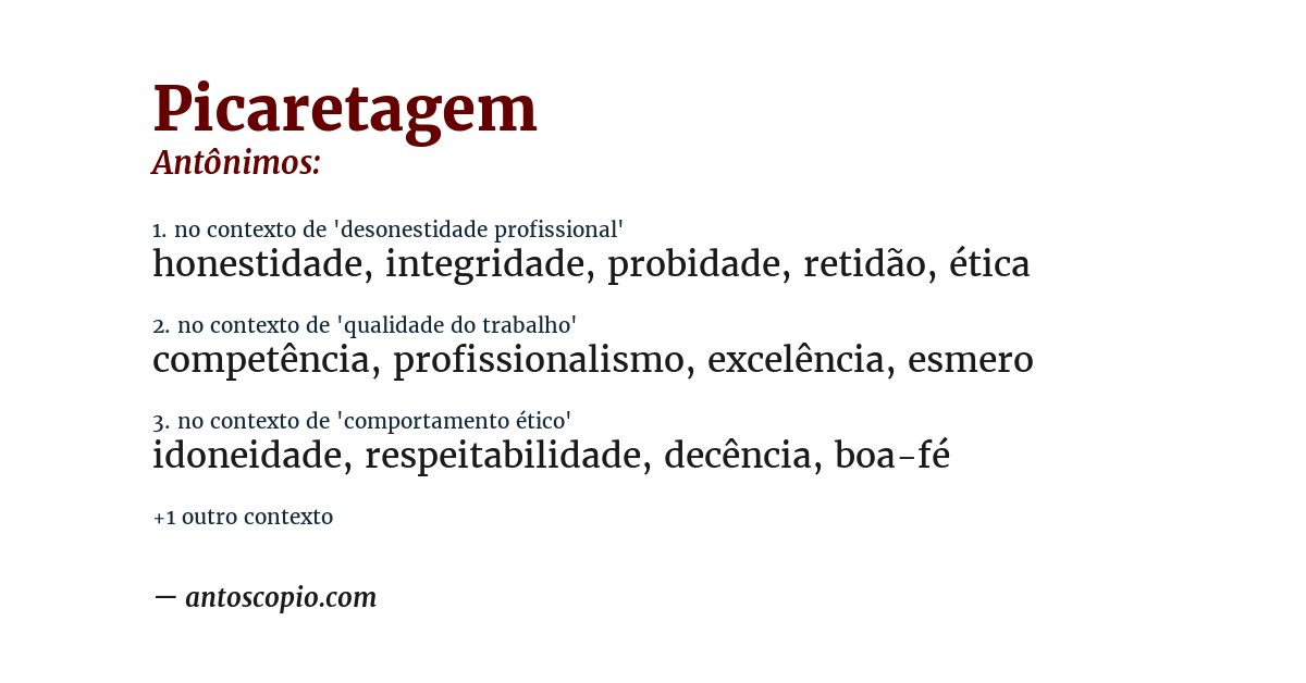 Antônimo de picaretagem