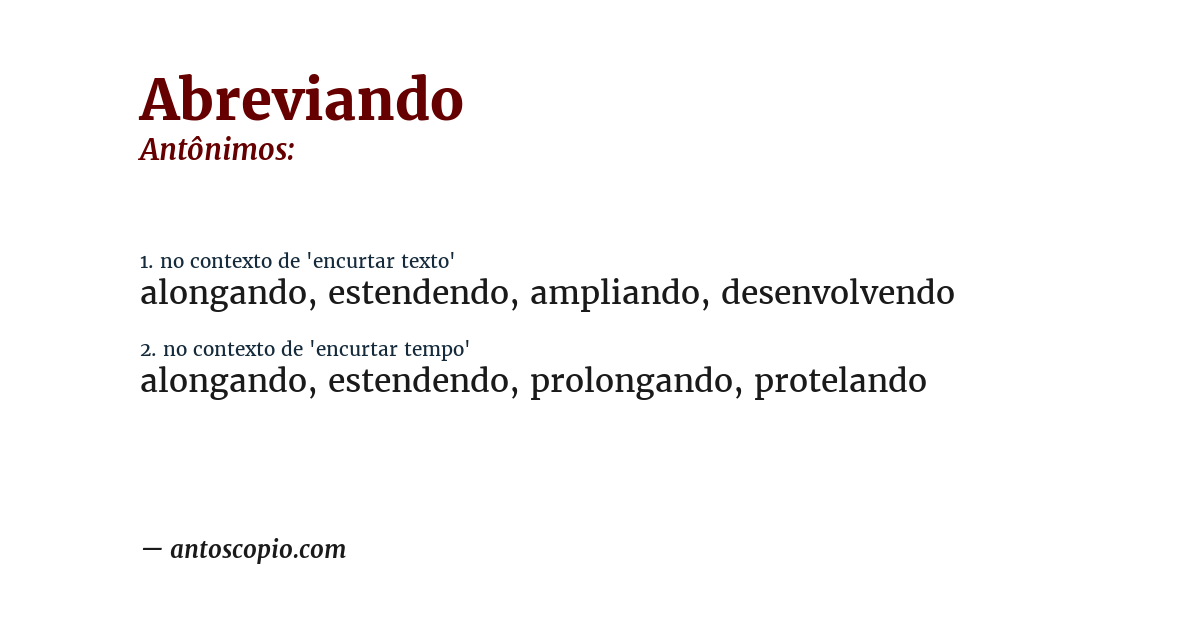 Antônimo de abreviando