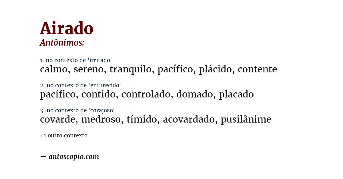 Antônimo de airado