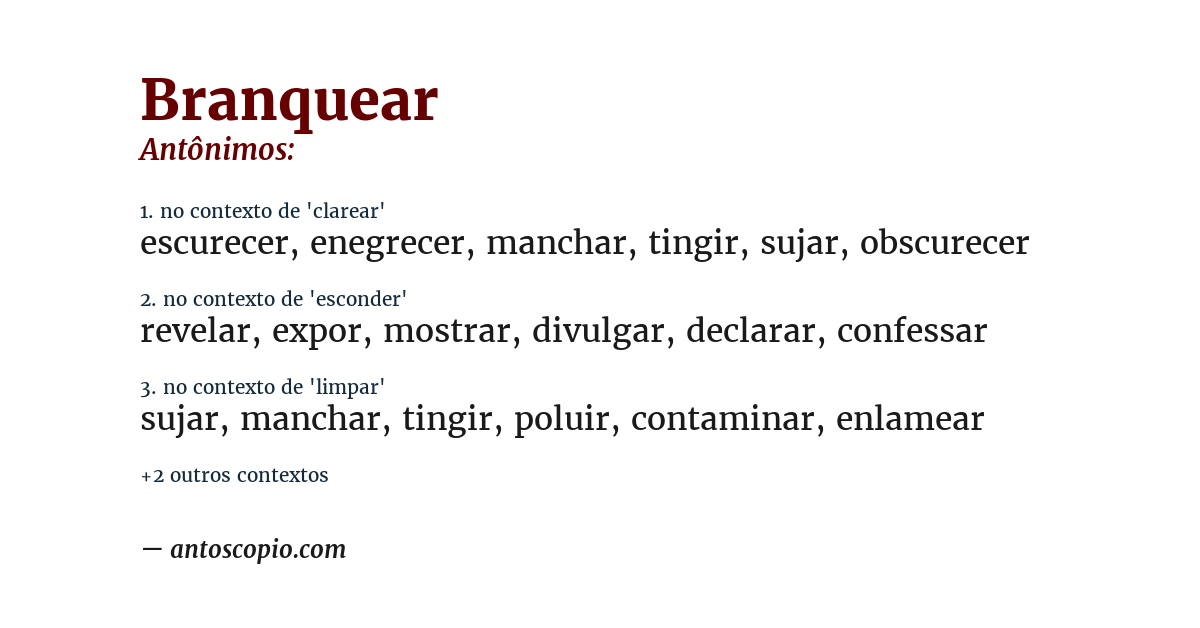 Antônimo de branquear