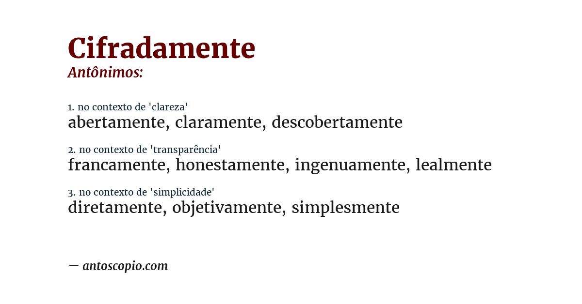 Antônimo de cifradamente