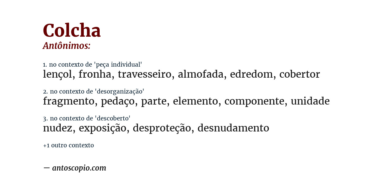 Antônimo de colcha