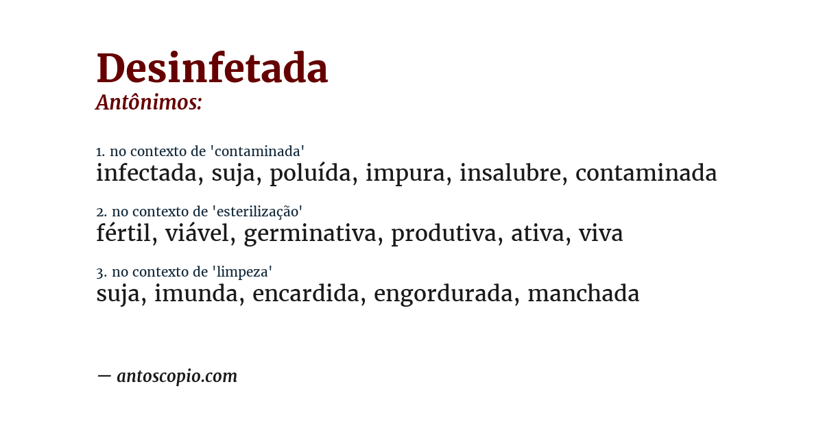 Antônimo de desinfetada