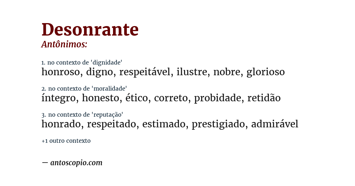 Antônimo de desonrante
