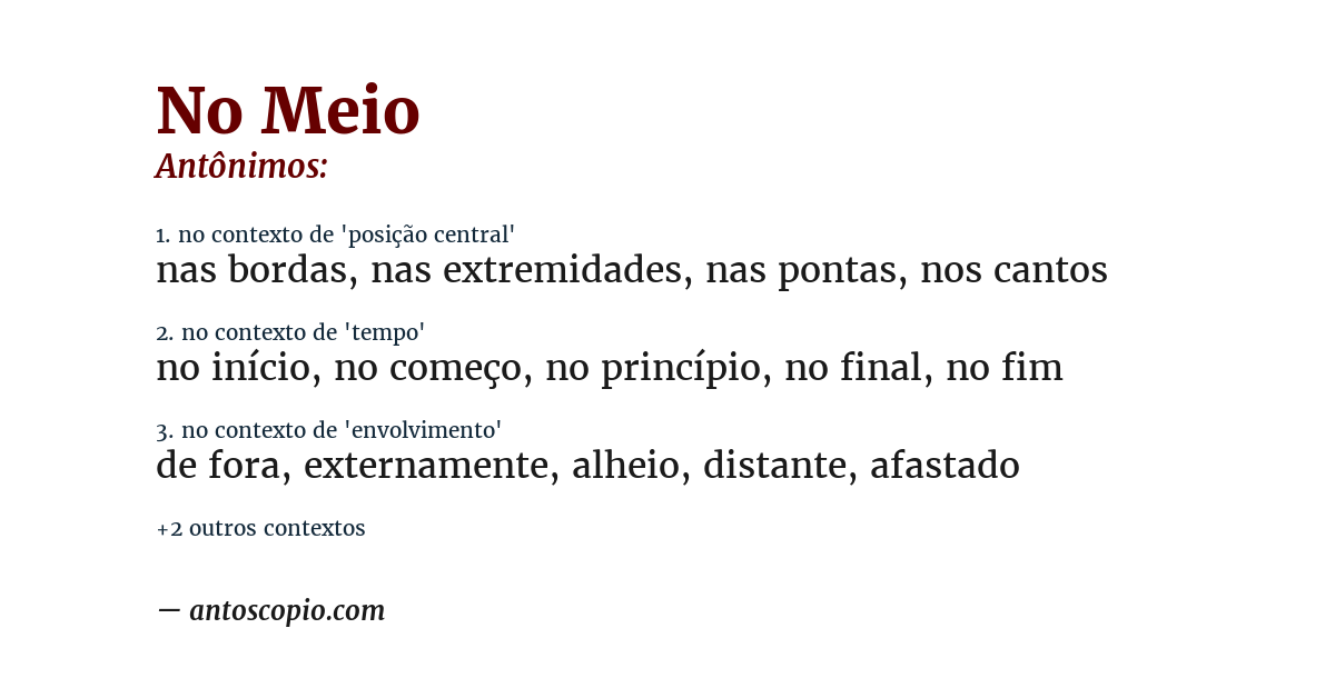 Antônimo de no meio