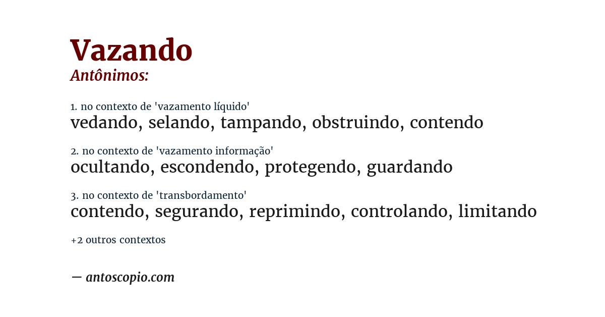 Antônimo de vazando