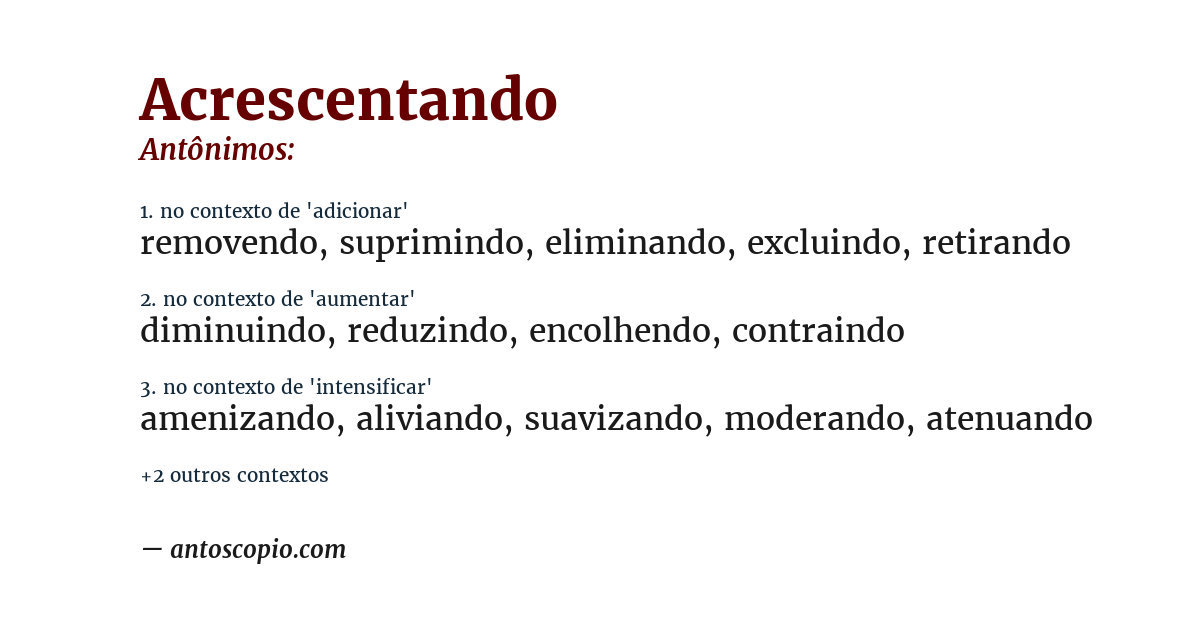 Antônimo de acrescentando