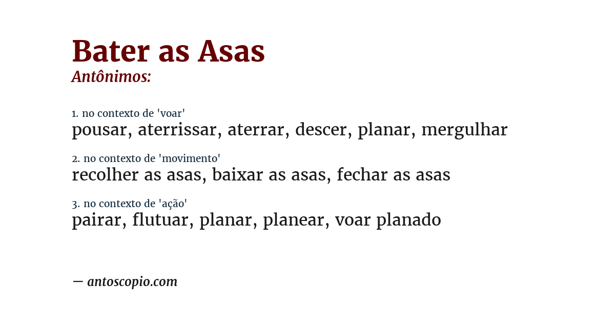 Antônimo de bater as asas
