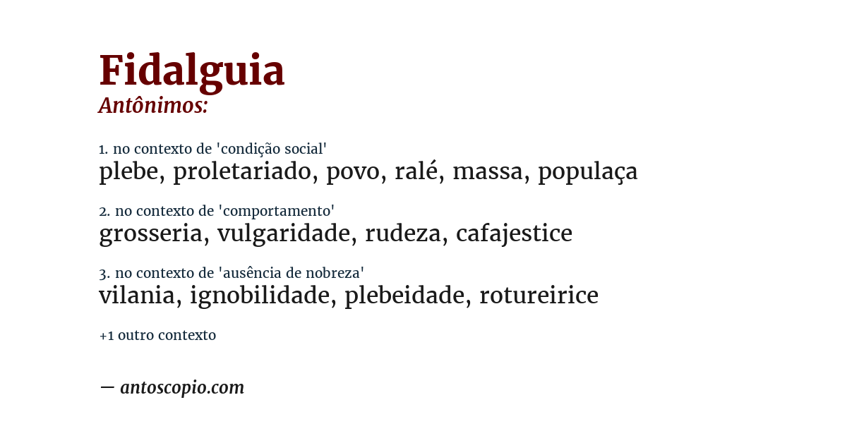 Antônimo de fidalguia