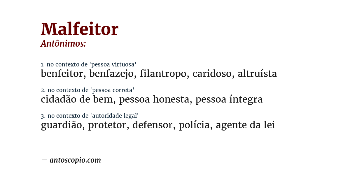 Antônimo de malfeitor