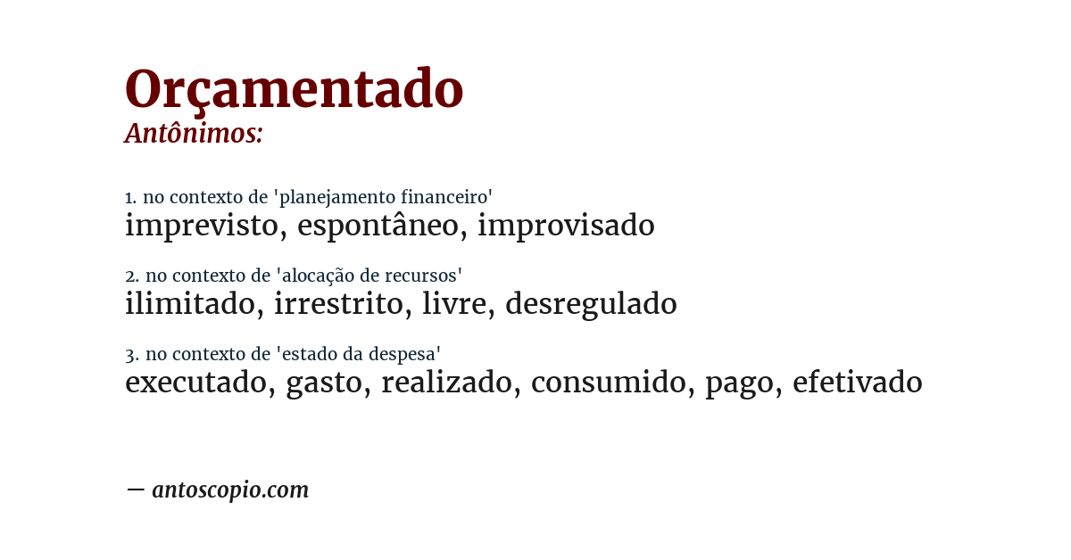 Antônimo de orçamentado