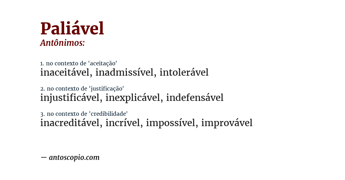 Antônimo de paliável