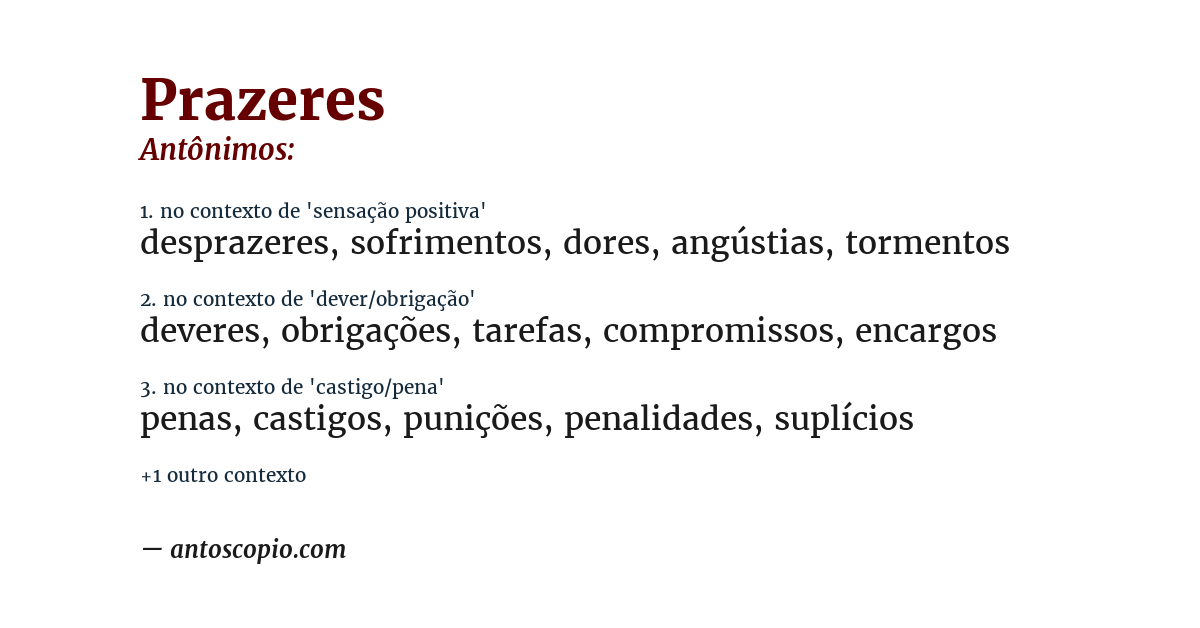 Antônimo de prazeres