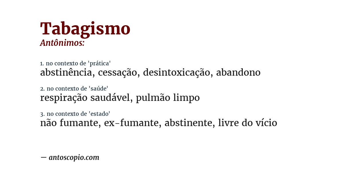 Antônimo de tabagismo