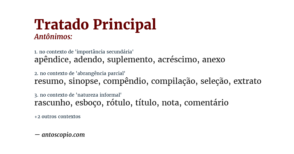 Antônimo de tratado principal
