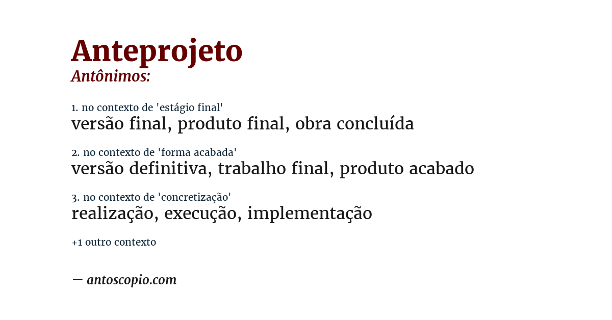 Antônimo de anteprojeto
