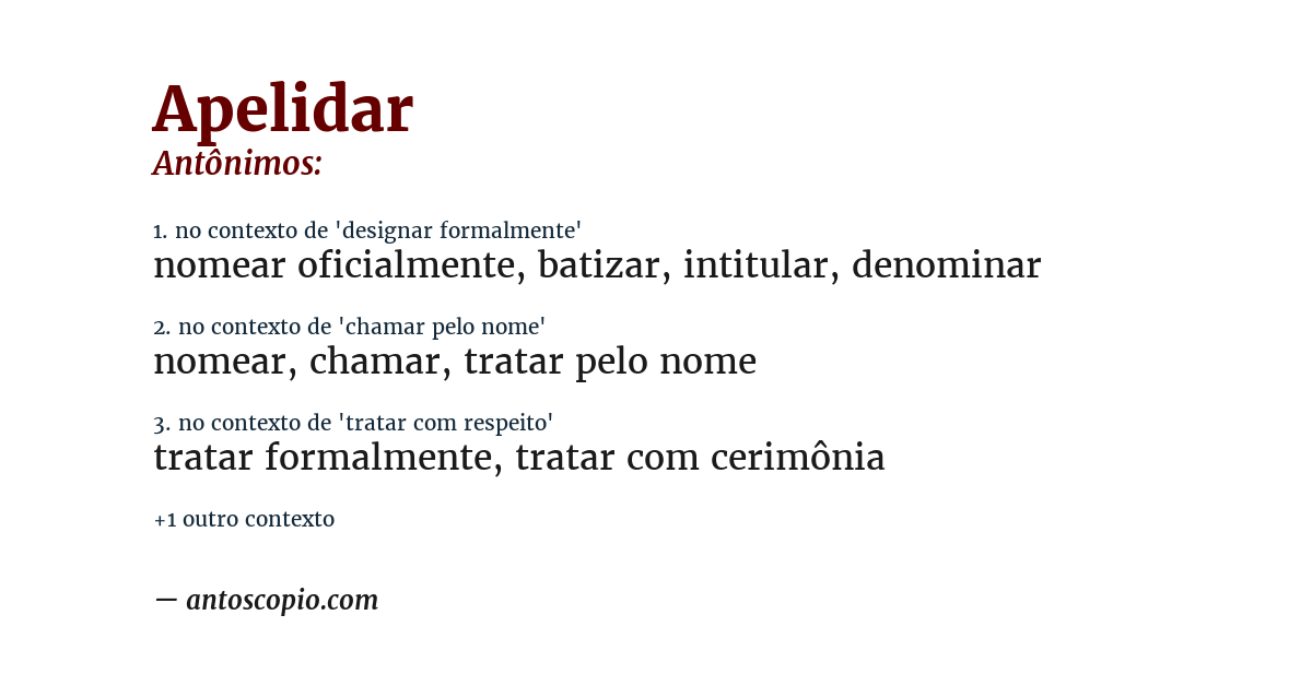 Antônimo de apelidar