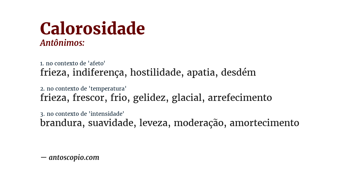 Antônimo de calorosidade