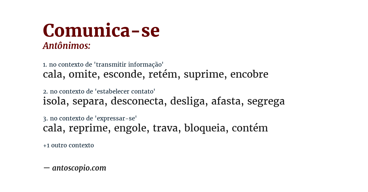 Antônimo de comunica-se