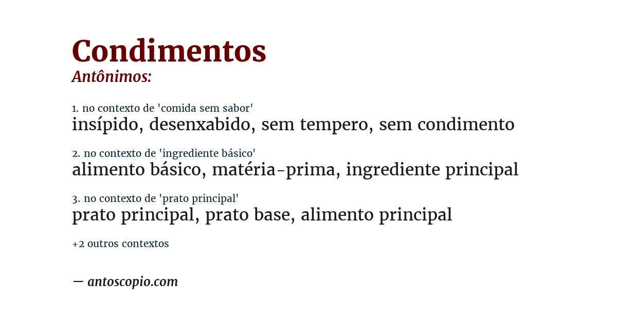 Antônimo de condimentos