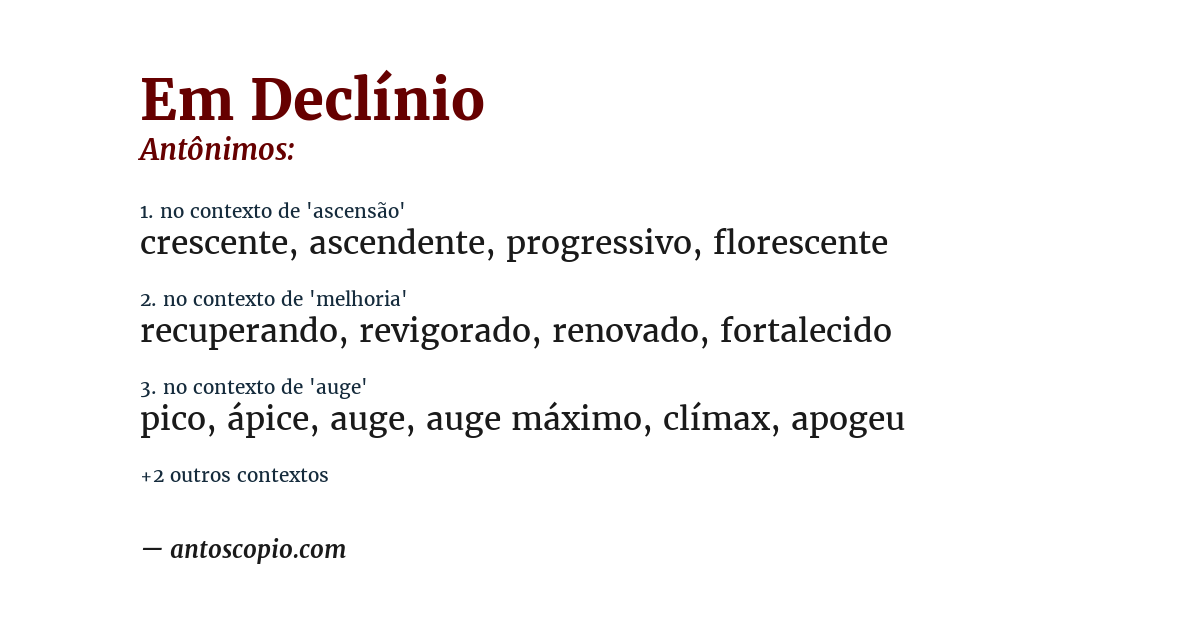 Antônimo de em declínio