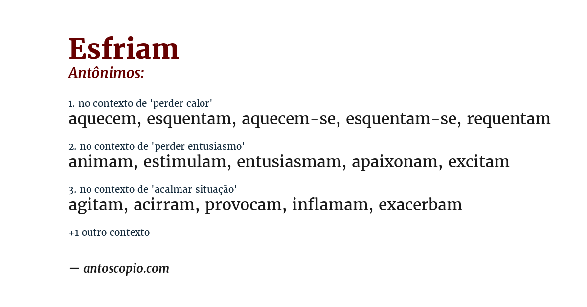 Antônimo de esfriam