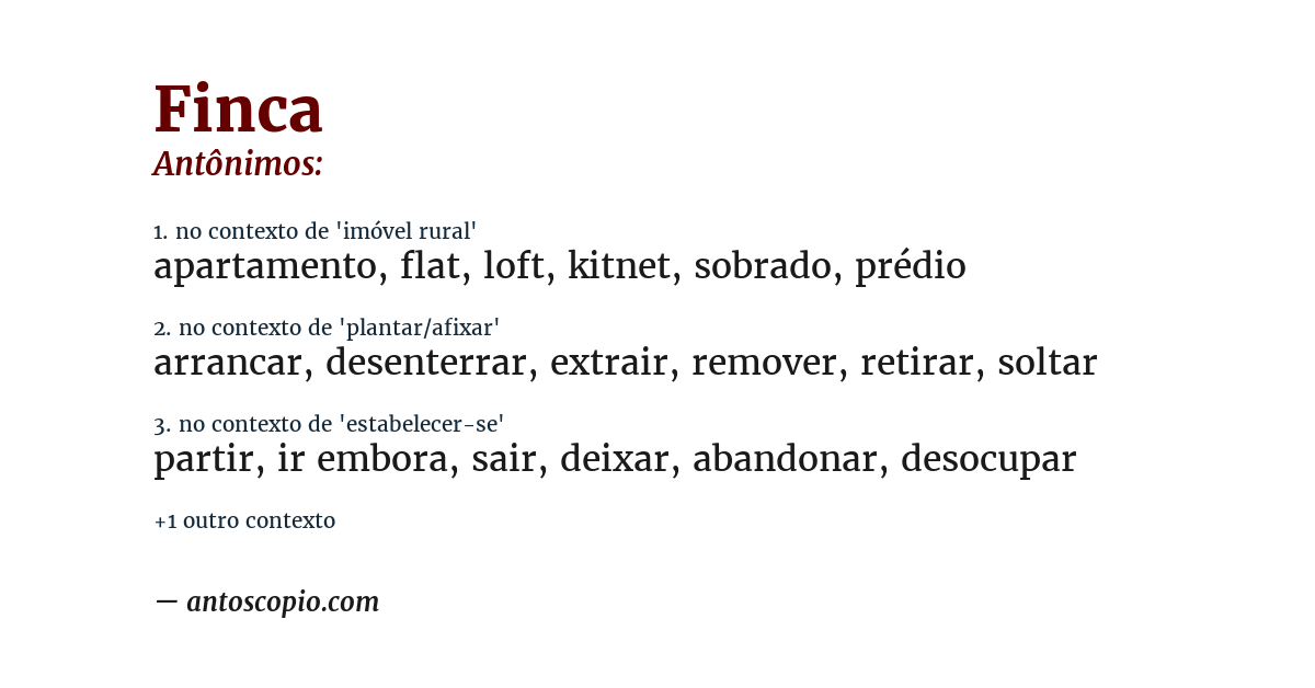 Antônimo de finca